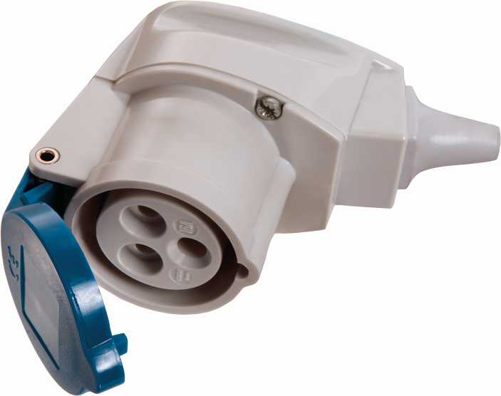 PRISE COUDEE CEI 1PNT/16A/230V AVEC COUVERCLE RABATTABLE A FERMETURE AUTOMAT