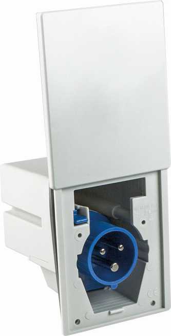 FICHES D'ALIMENTATION CEI MONO, 1PNT/16A/230V AVEC COUVERCLE COULISSANT