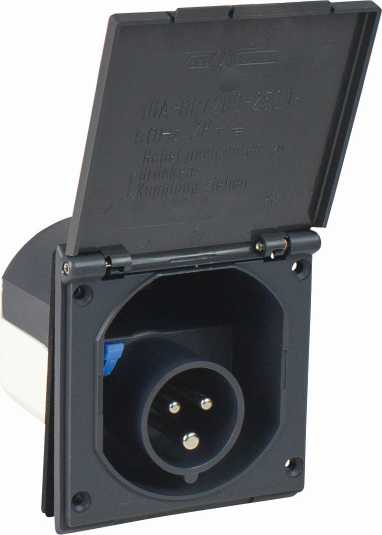 FICHES D'ALIMENTATION CEI MONO, 1PNT/16A/230V AVEC COUVERCLE RABATTABLE