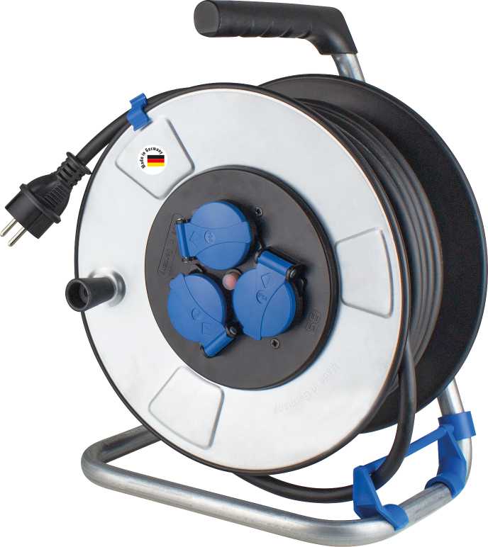 ENROULEUR DE CABLE A TAMBOUR METALLIQUE 285MM, 40M H07RN-F3G1,5 AVEC CLAPETS