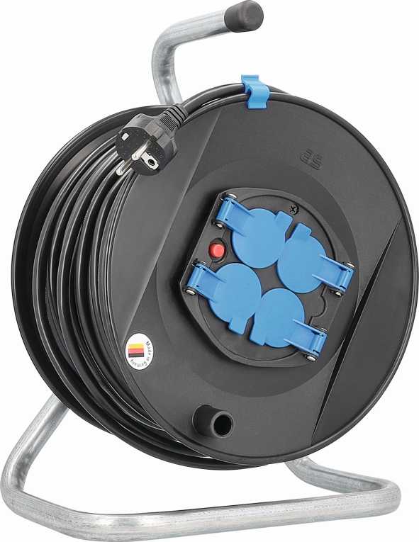 ENROULEUR DE CABLE A TAMBOUR 285MM, 50M H05VV-F3G1,5 AVEC CAPOUCHONS ANTI POUSSI