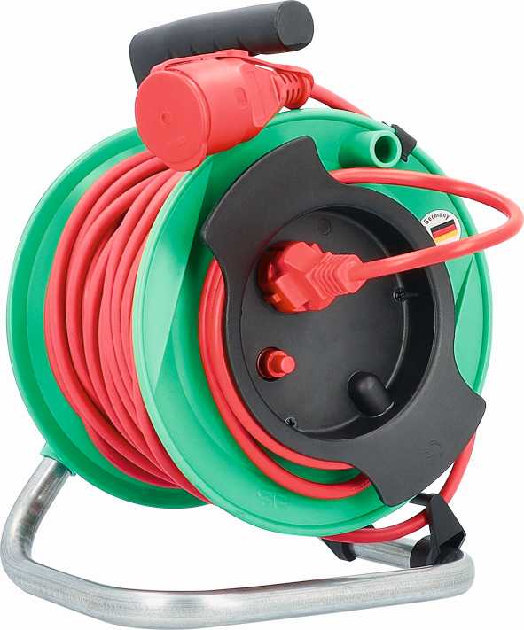 ENROULEUR PROLONGATEUR 230MM, 25M H05VV-F3G1,5 ROUGE AVEC PROTECTION THERM