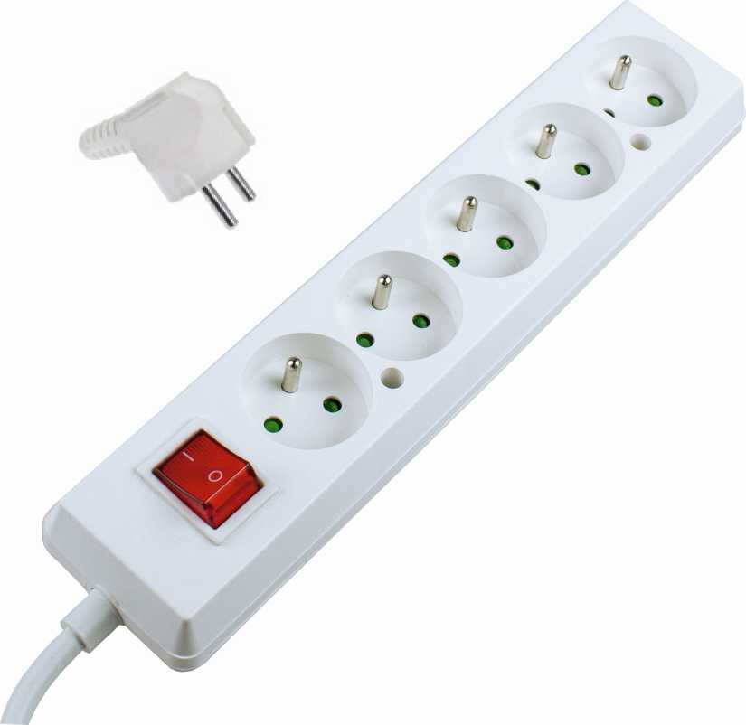 REGLETTE 5 PRISES NF - BLANCHE -1,5M CABLE H05VV-F 3G1,5 - AVEC INTERRUPTEUR