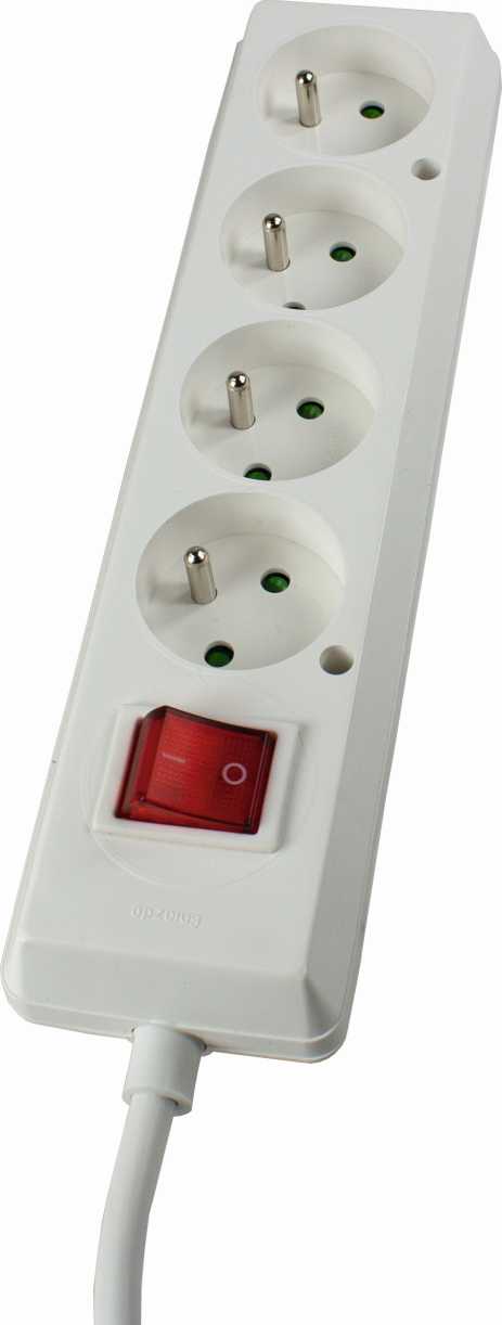 REGLETTE 4 PRISES NF - BLANCHE -3 M CABLE H05VV-F 3G1,5 - AVEC INTERRUPTEUR