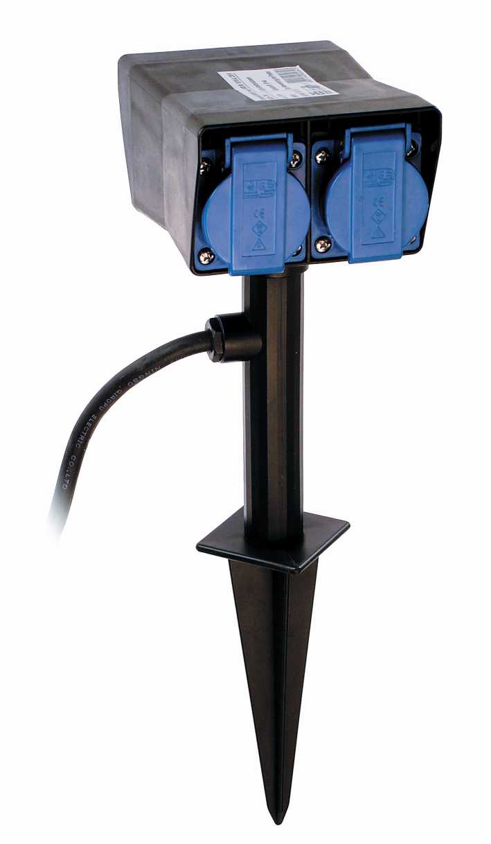 PIQUET DE JARDIN IP44 2 PRISES NF 16A/250V AVEC 2M H07RN-F 3G1,5