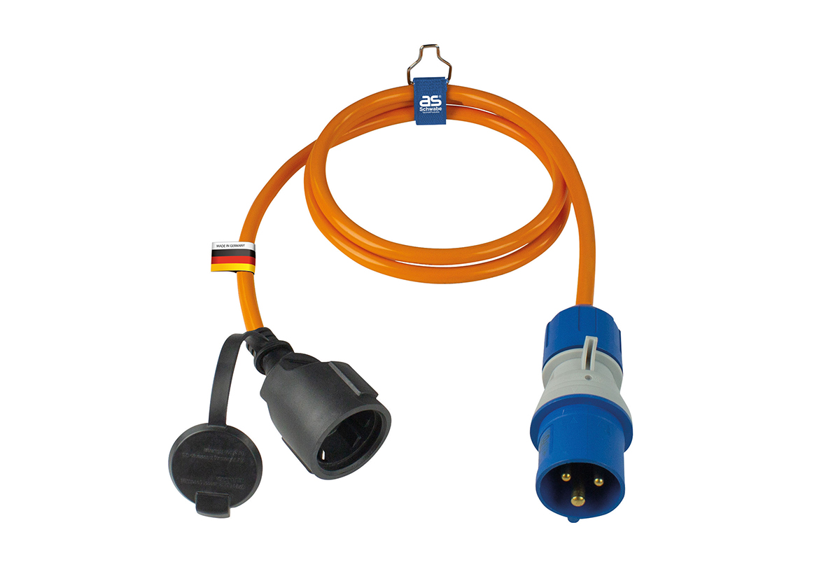 Adapterleitung mit CEE Stecker und Schutzkontaktkupplung mit powerlight  Spannungsanzeige und Polyurethanleitung | as - Schwabe